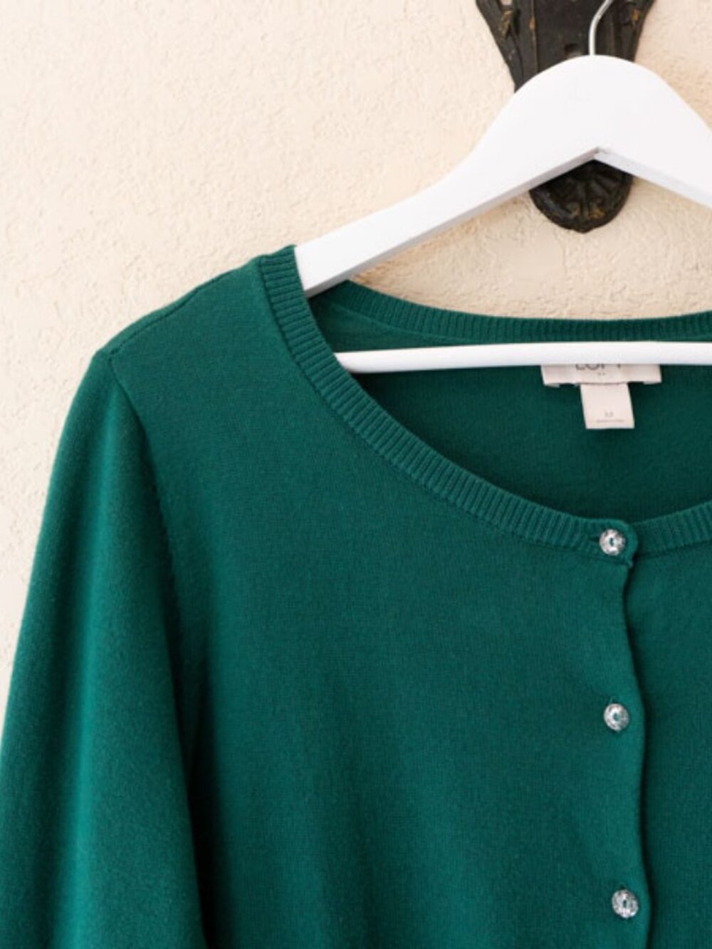 LOFT Green Cardigan M Button Front Cotton Sweater Lightweight Classic Preppy - Picture 3 of 12